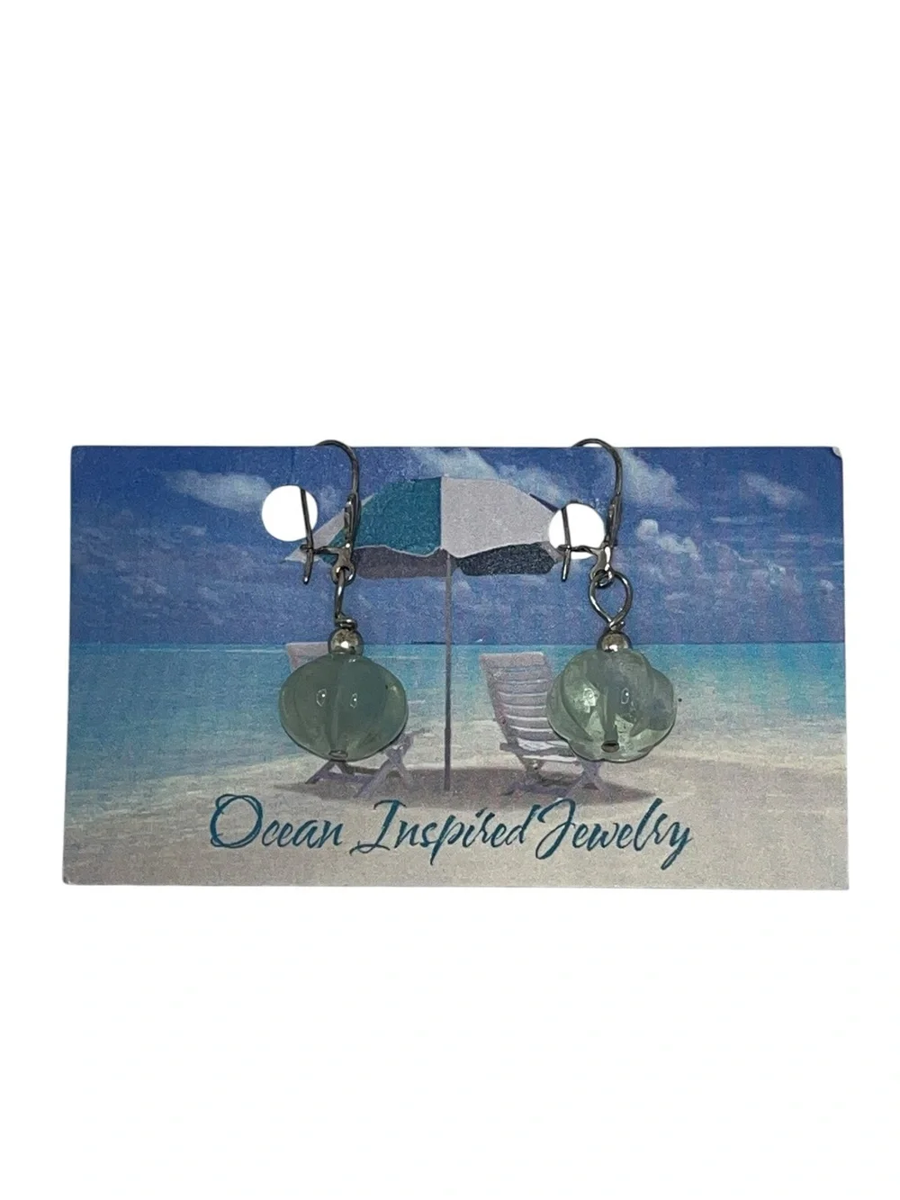 Sea Glass Sea Foam Green Drop Earrings - Picture 1 of 4